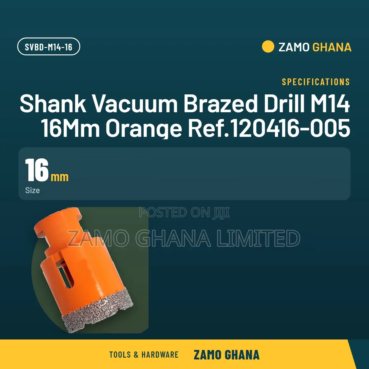 Shank Vacuum Brazed Drill M14 16Mm Orange Ref.120416-005 - SVBD-M14-16