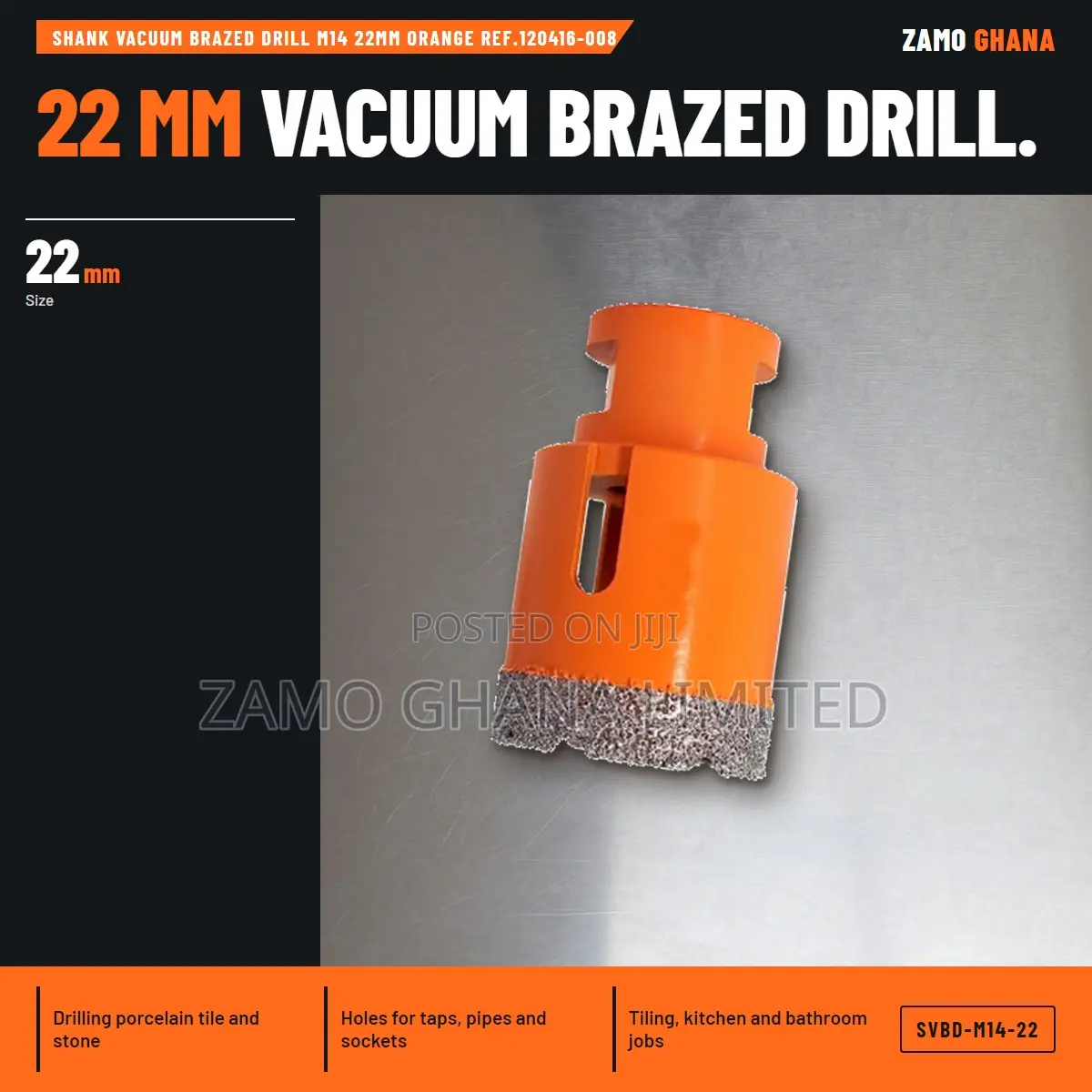 Shank Vacuum Brazed Drill M14 22Mm Orange Ref.120416-008 - SVBD-M14-22