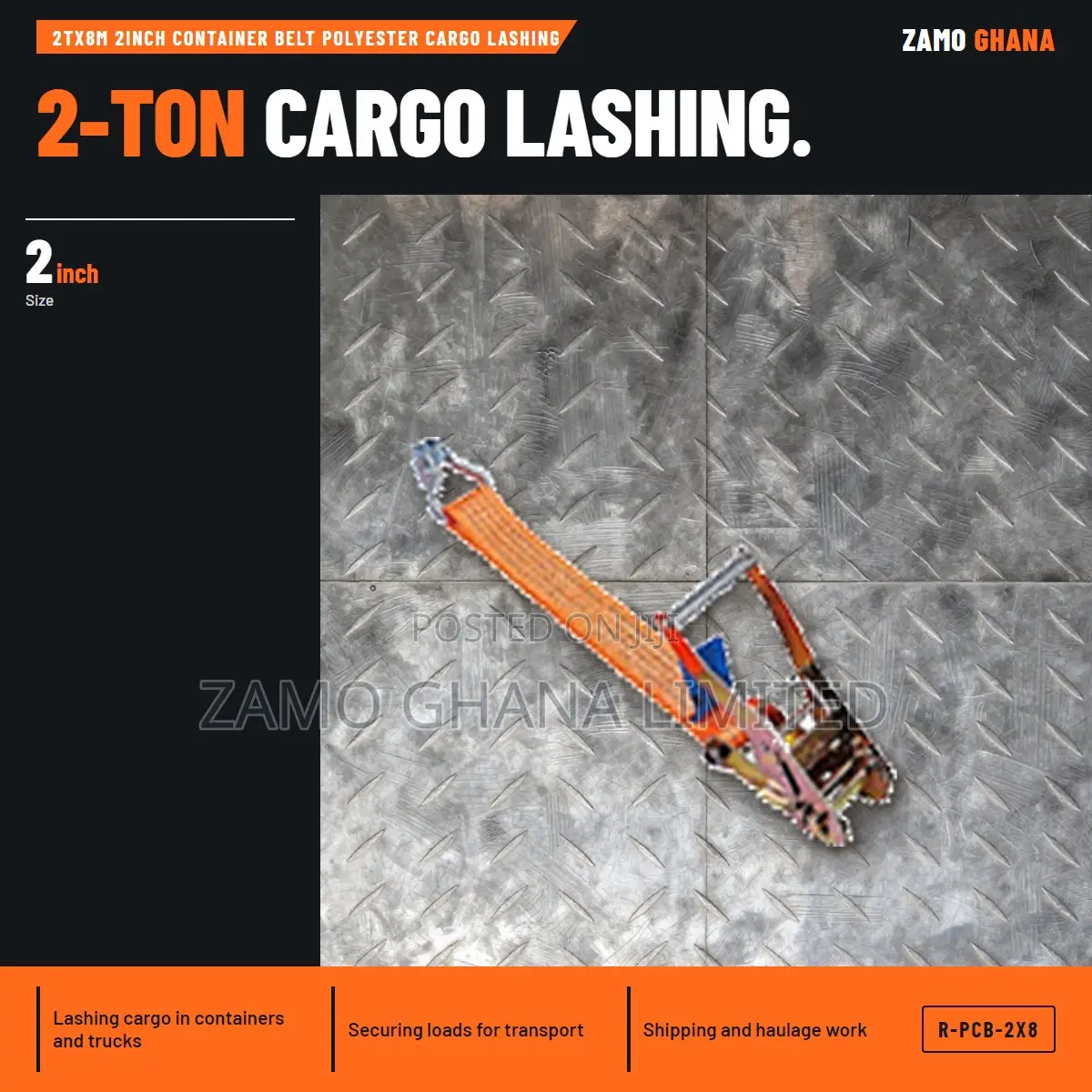 2Tx8M 2Inch Container Belt Polyester Cargo Lashing - R-PCB-2x8