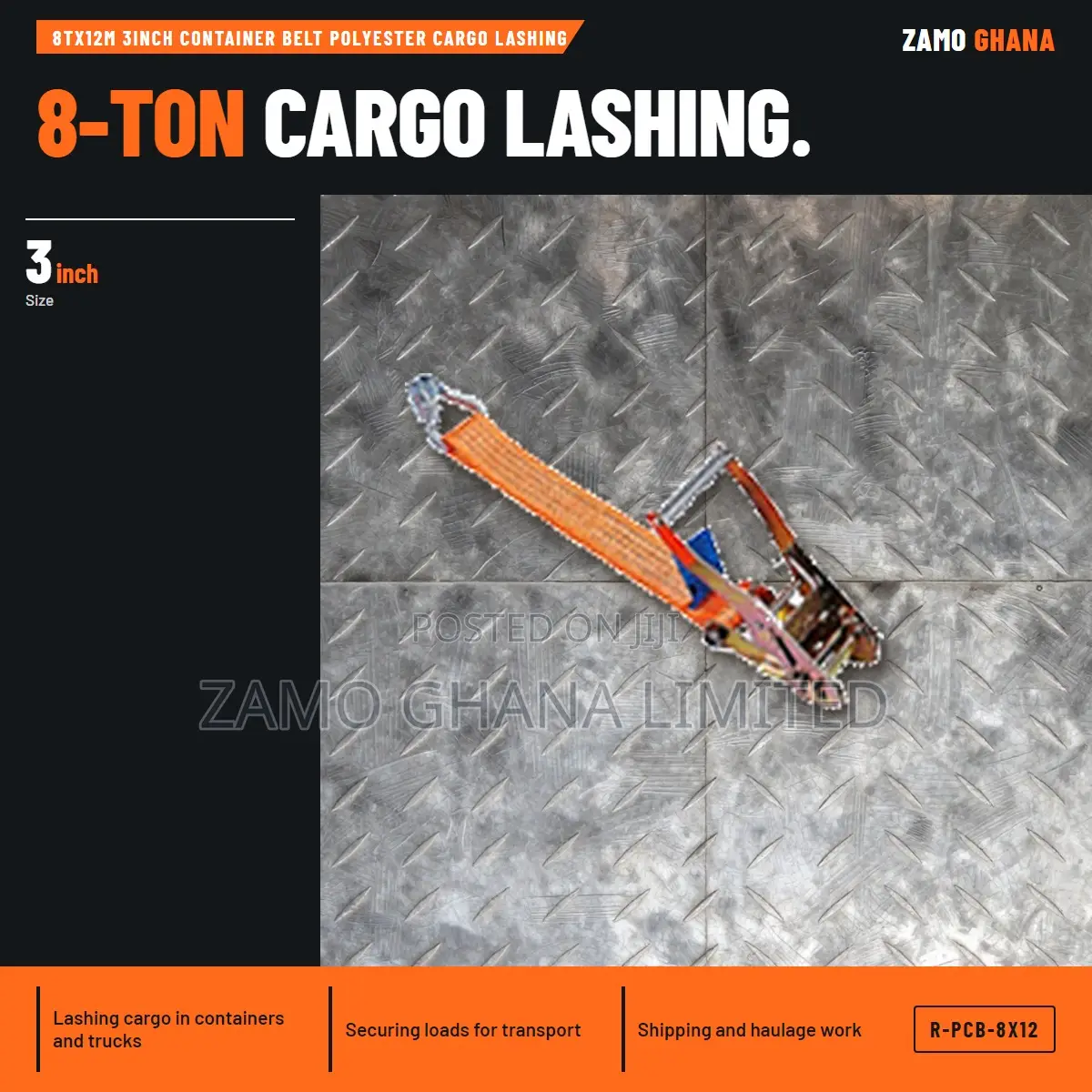 8Tx12M 3Inch Container Belt Polyester Cargo Lashing - R-PCB-8x12