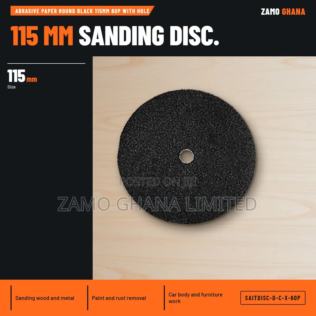 Abrasive Paper Round Black 115Mm 60P With Hole - SAITDISC-D-C-X-60P