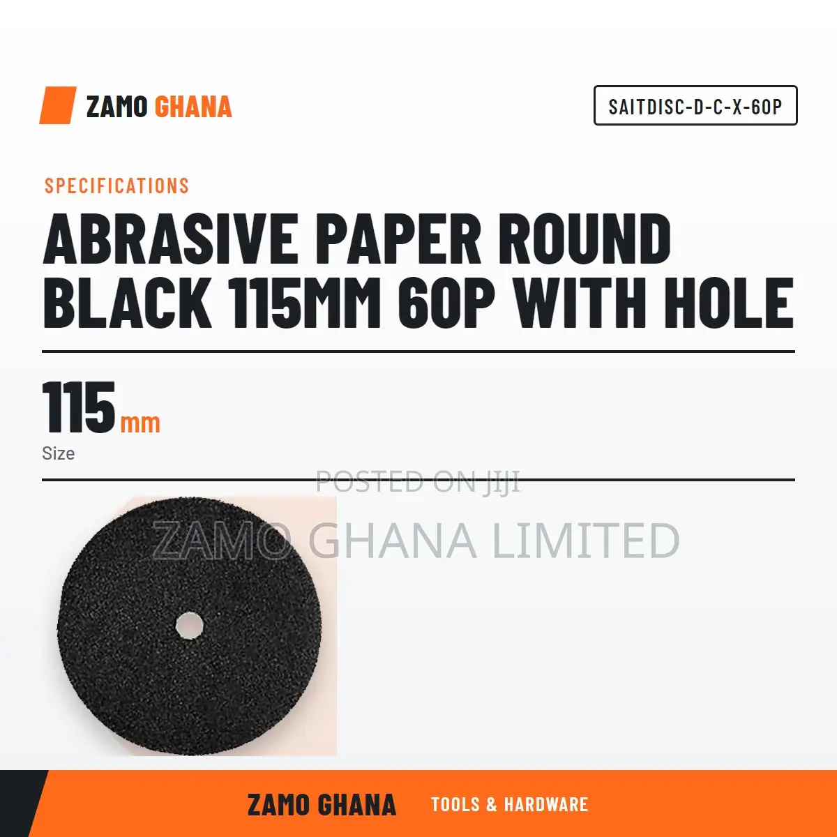 Abrasive Paper Round Black 115Mm 60P With Hole - SAITDISC-D-C-X-60P