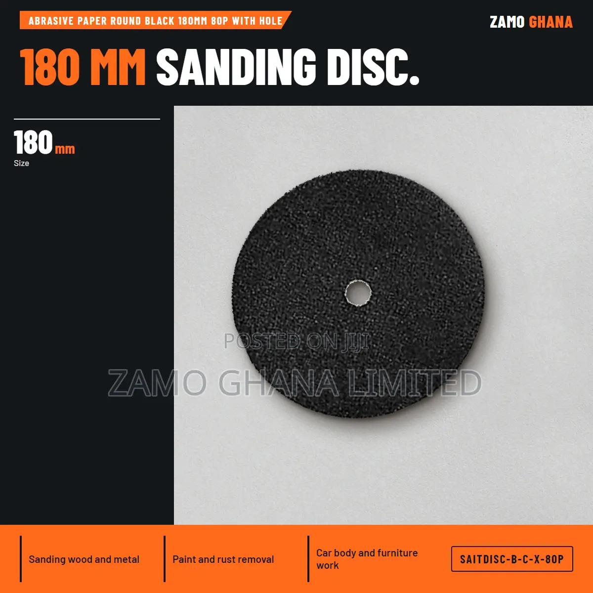 Abrasive Paper Round Black 180Mm 80P With Hole - SAITDISC-B-C-X-80P