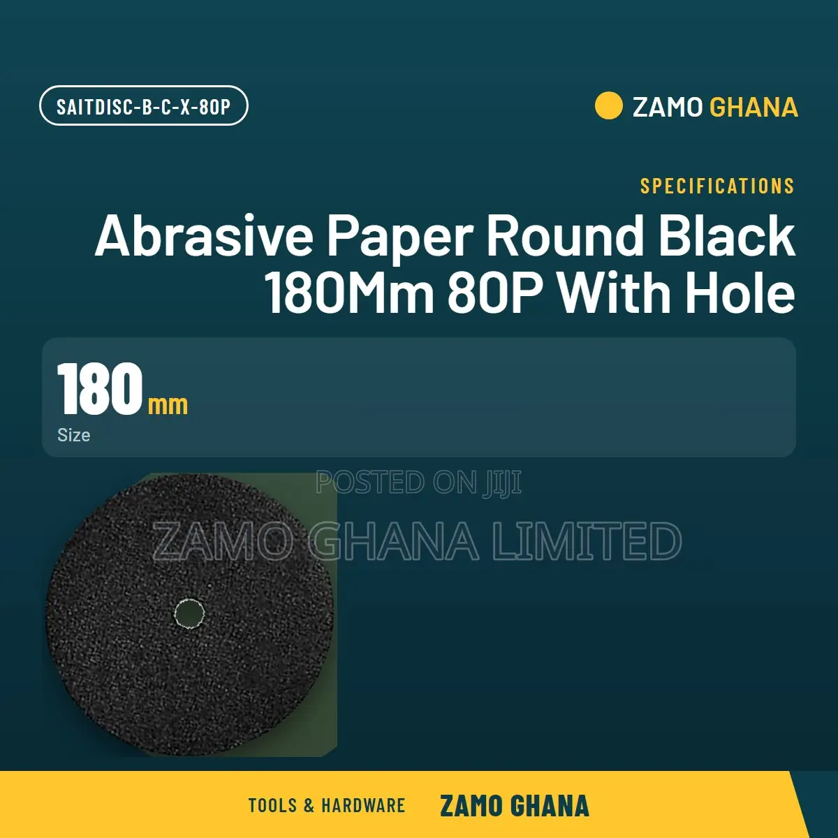 Abrasive Paper Round Black 180Mm 80P With Hole - SAITDISC-B-C-X-80P