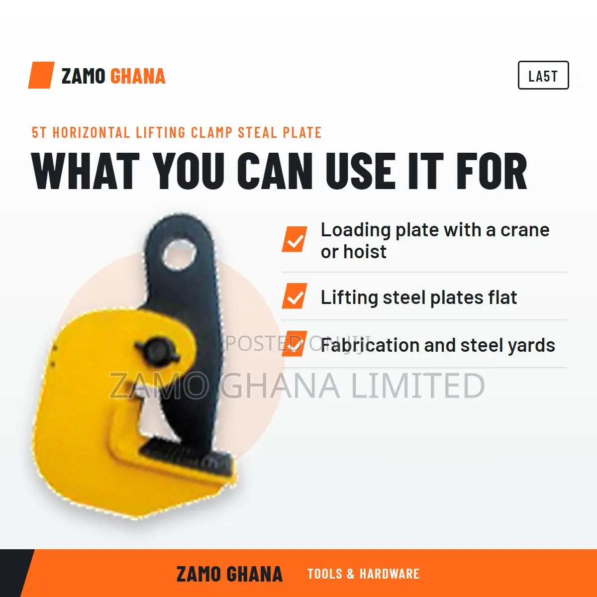 5T Horizontal Lifting Clamp Steal Plate - LA5T