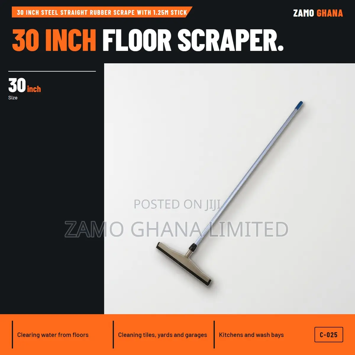 30 Inch Steel Straight Rubber Scrape With 1.25M Stick - C-025