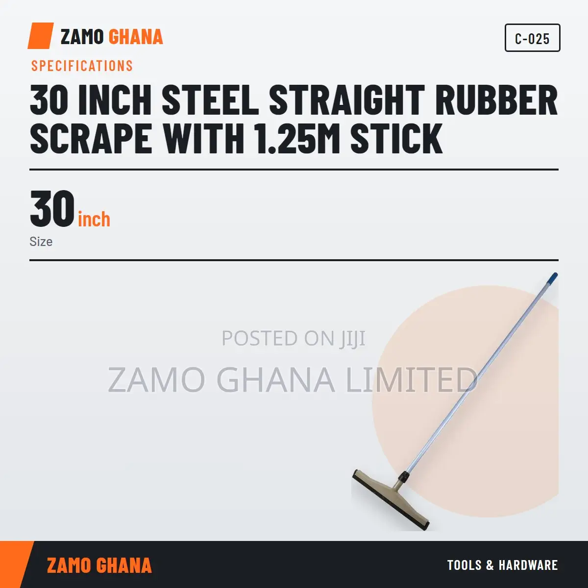 30 Inch Steel Straight Rubber Scrape With 1.25M Stick - C-025