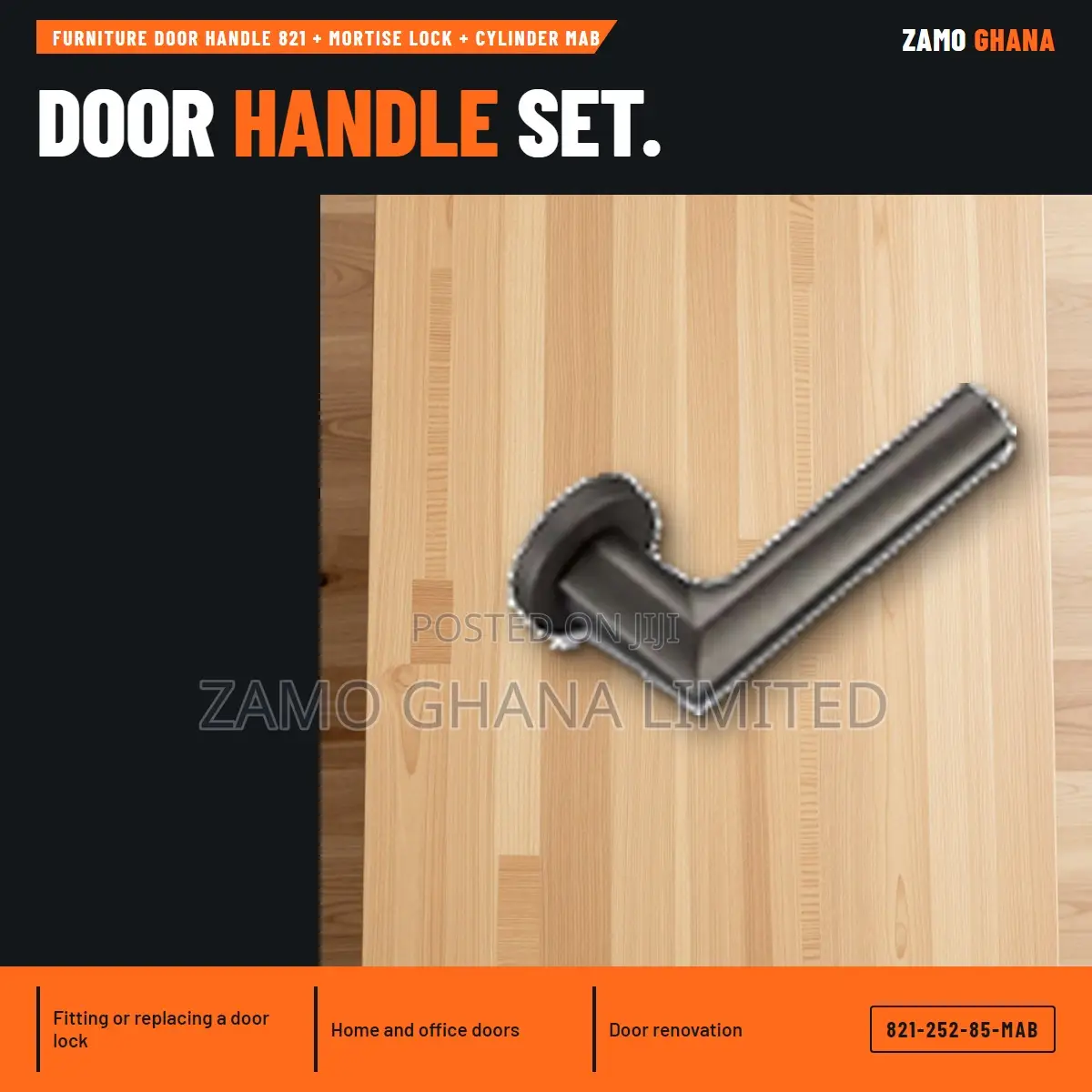 Furniture Door Handle 821 + Mortise Lock + Cylinder M - 821-252-85-Mab