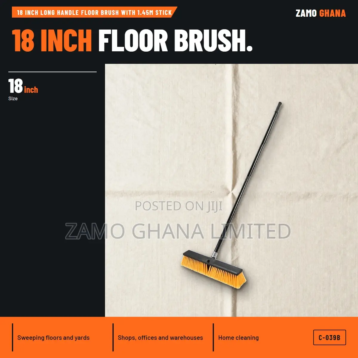 18 Inch Long Handle Floor Brush With 1.45M Stick - C-039b
