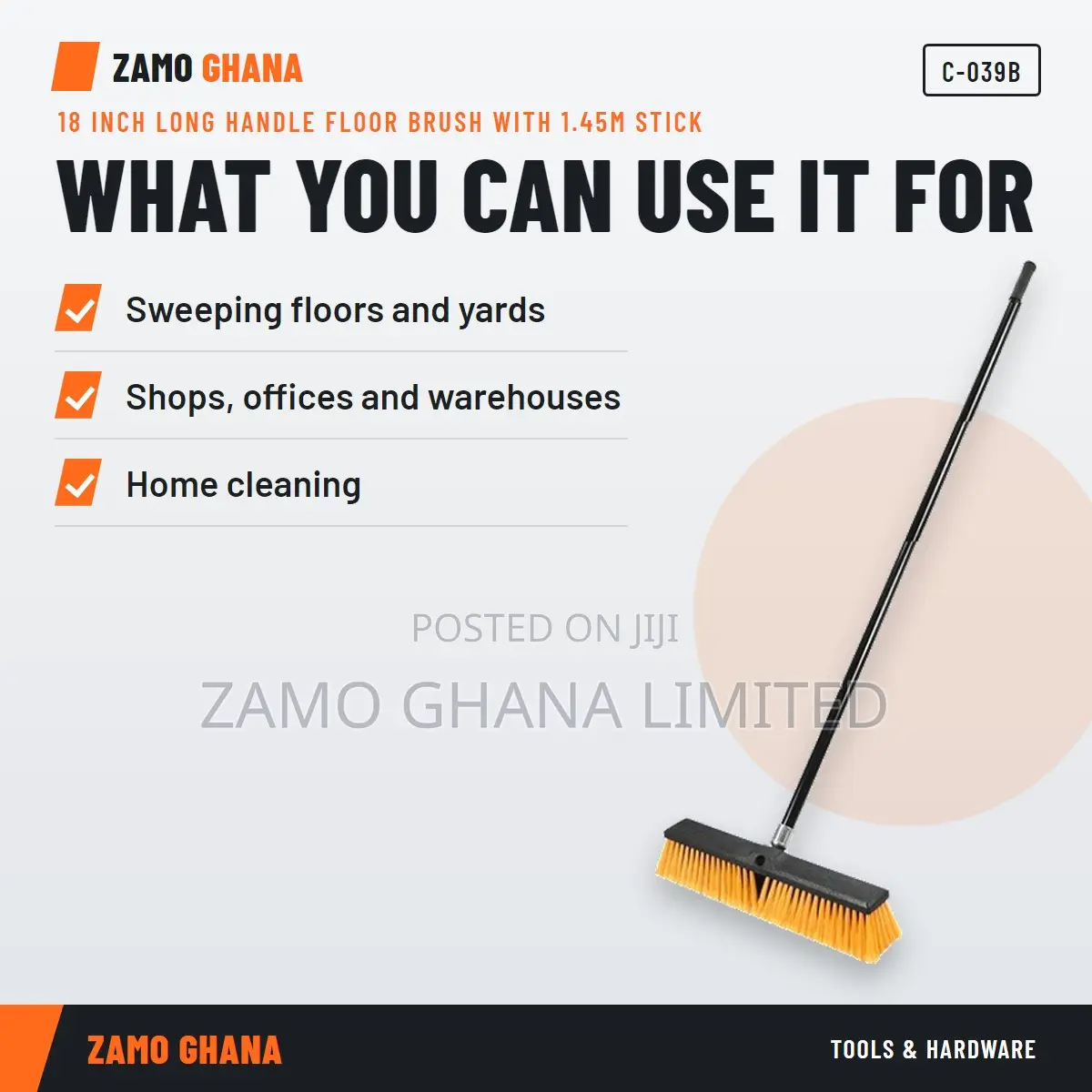 18 Inch Long Handle Floor Brush With 1.45M Stick - C-039b