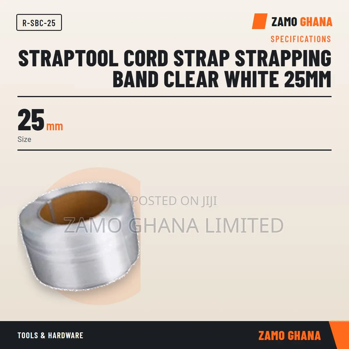 Straptool Cord Strap Strapping Band Clear White 25Mm - R-SBC-25