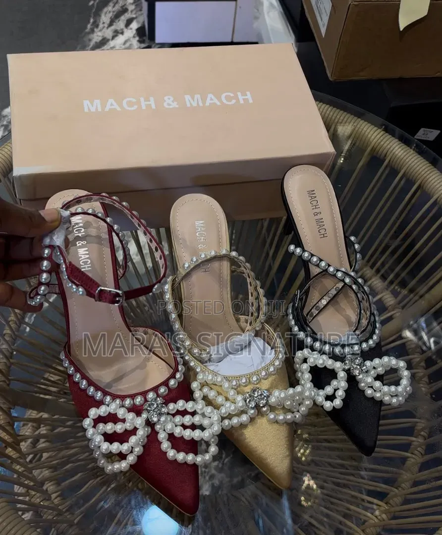 Mach and Mach Pearl Bow Satin Heel