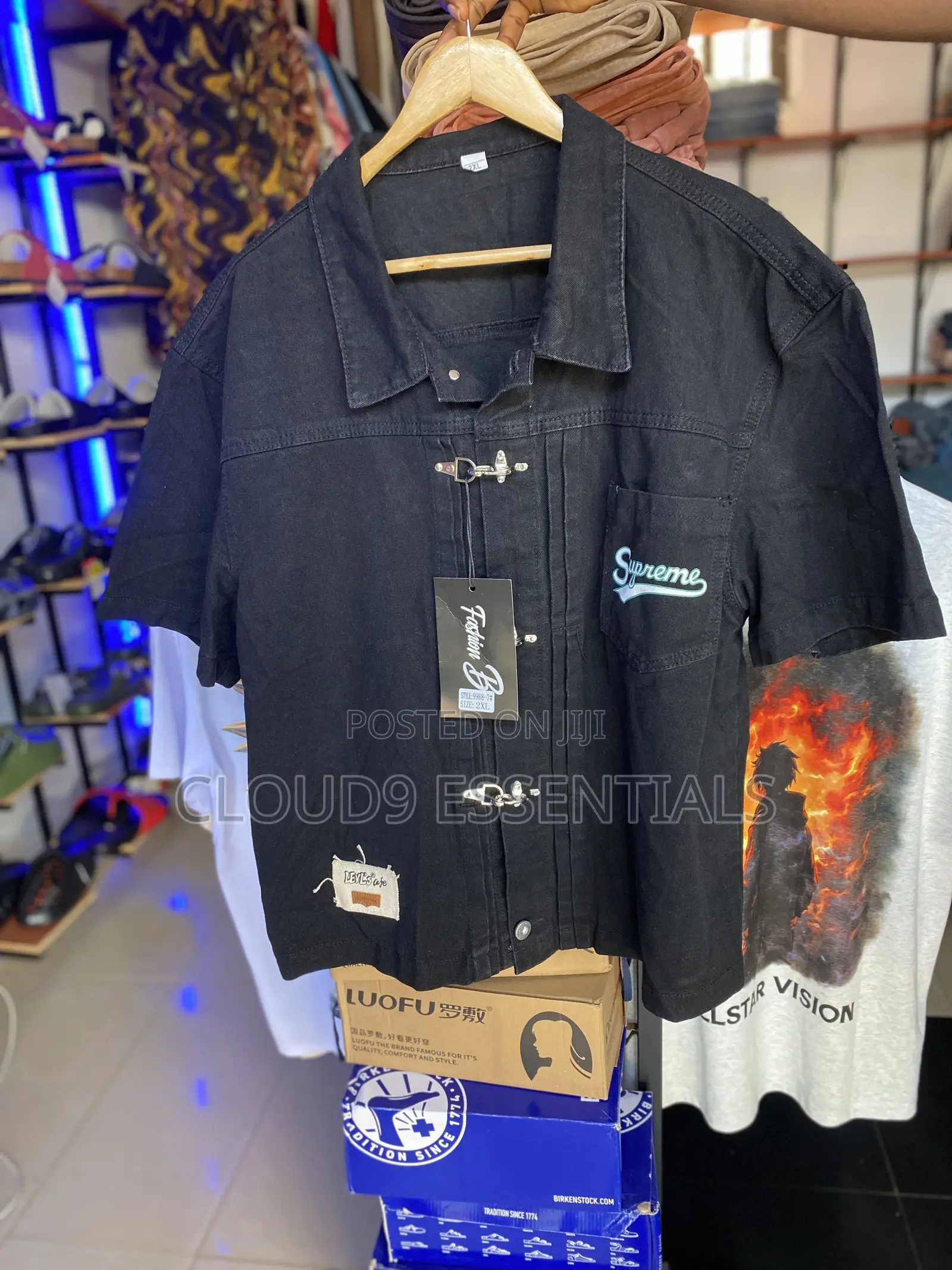 Men's Black Streetwear Shirt With Metal Clasps - XXL