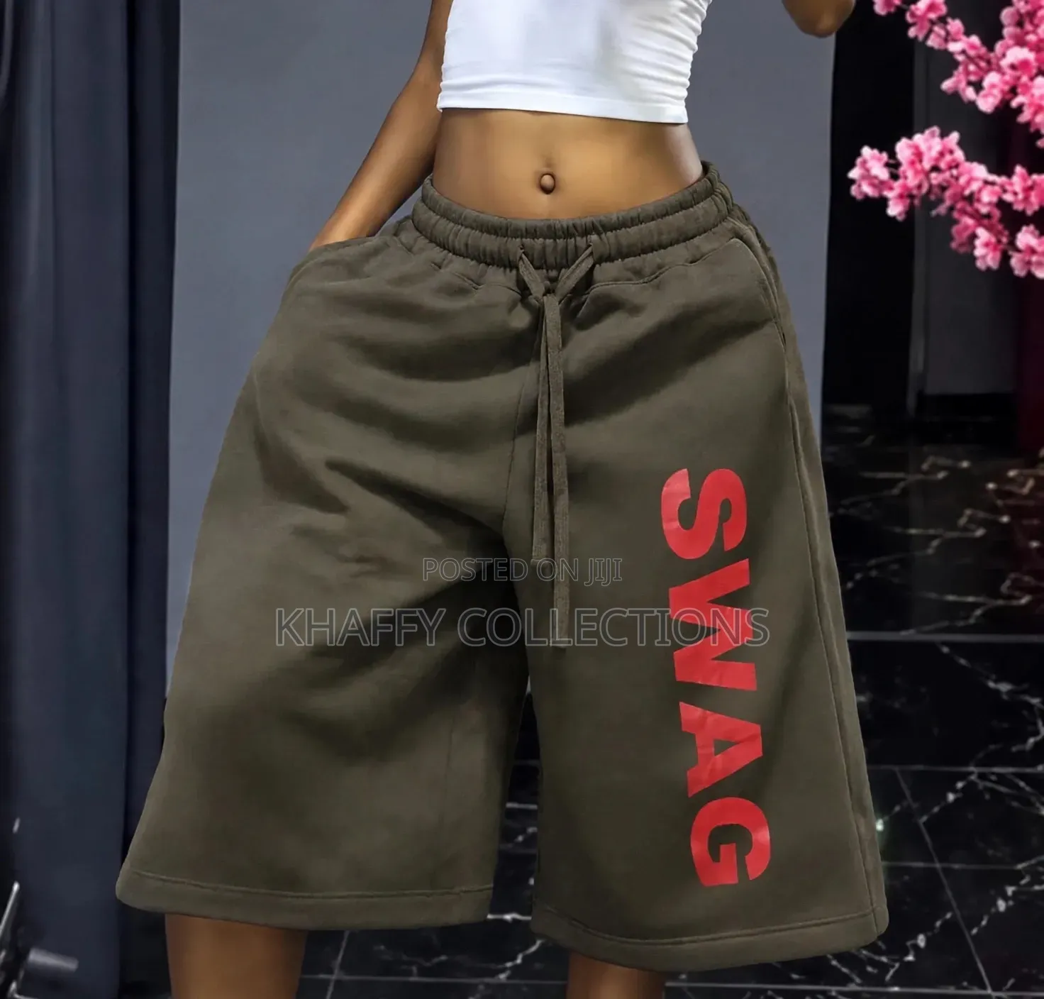 Ladies Olive Green SWAG Baggy Jorts - Wide Leg Biker Shorts