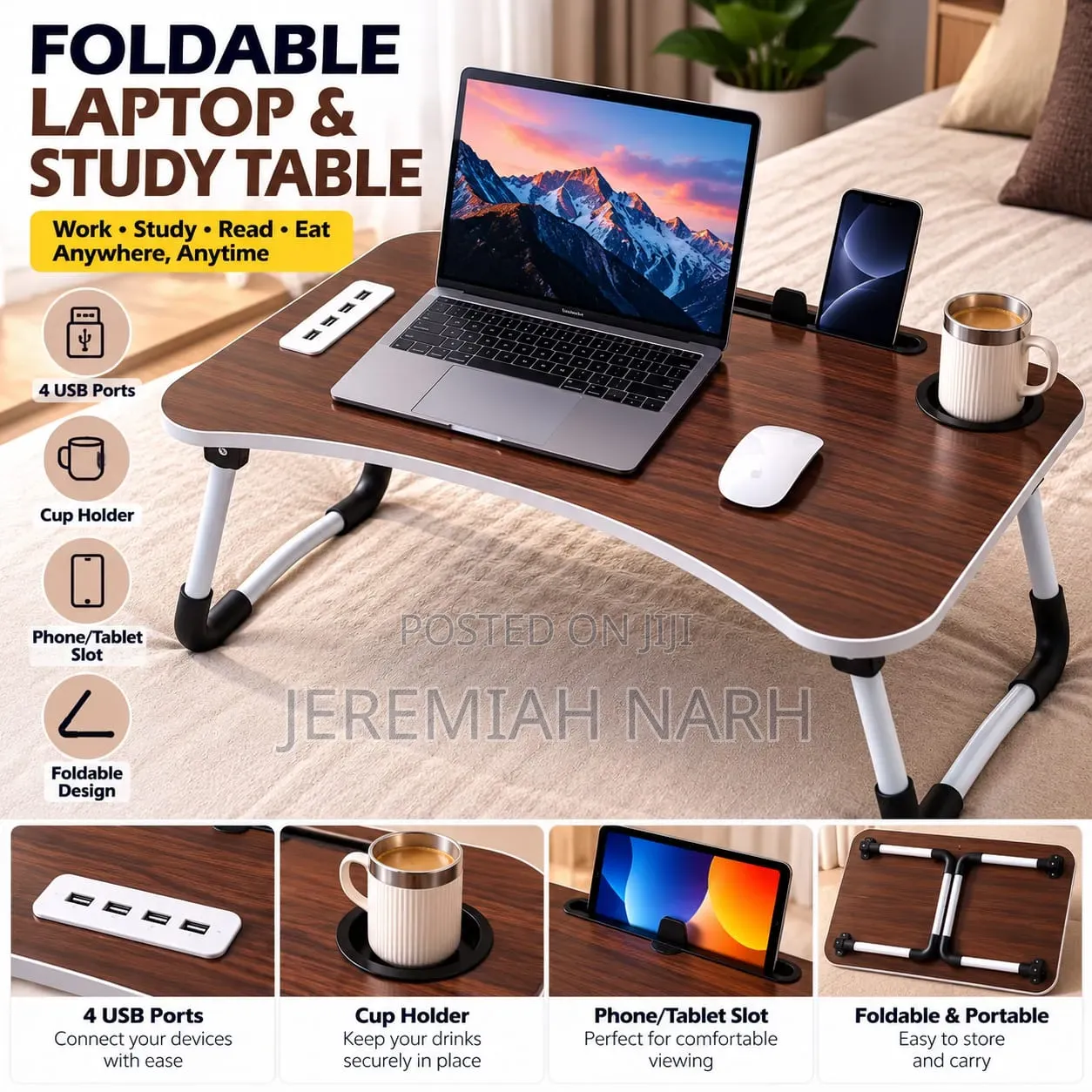 Foldable Laptop and Study Table With 4 USB Port
