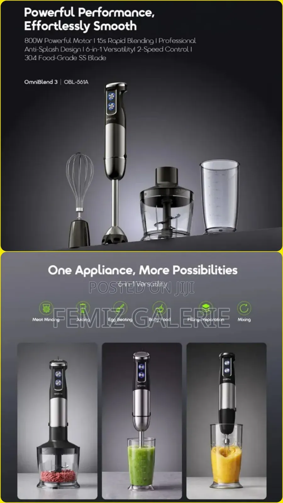 Oraimo OmniBlend 3 800W 6In1 Rapid Blending Hand Blender