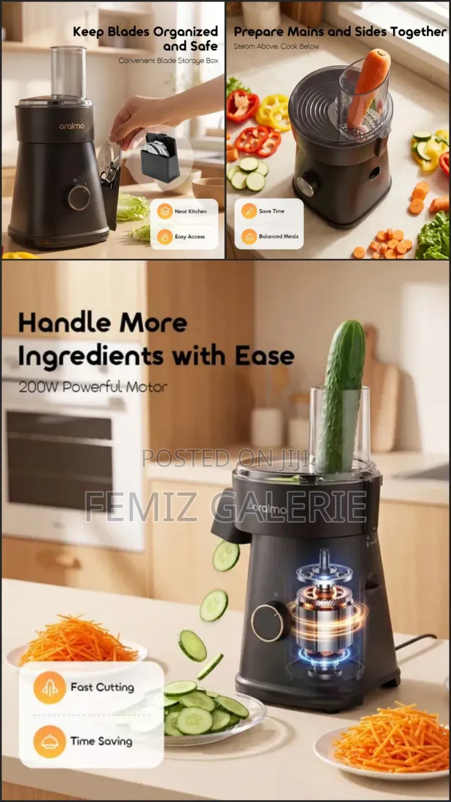Oraimo CutMaster 200W Electric Salad Maker–5 Interchangeable Blade Set