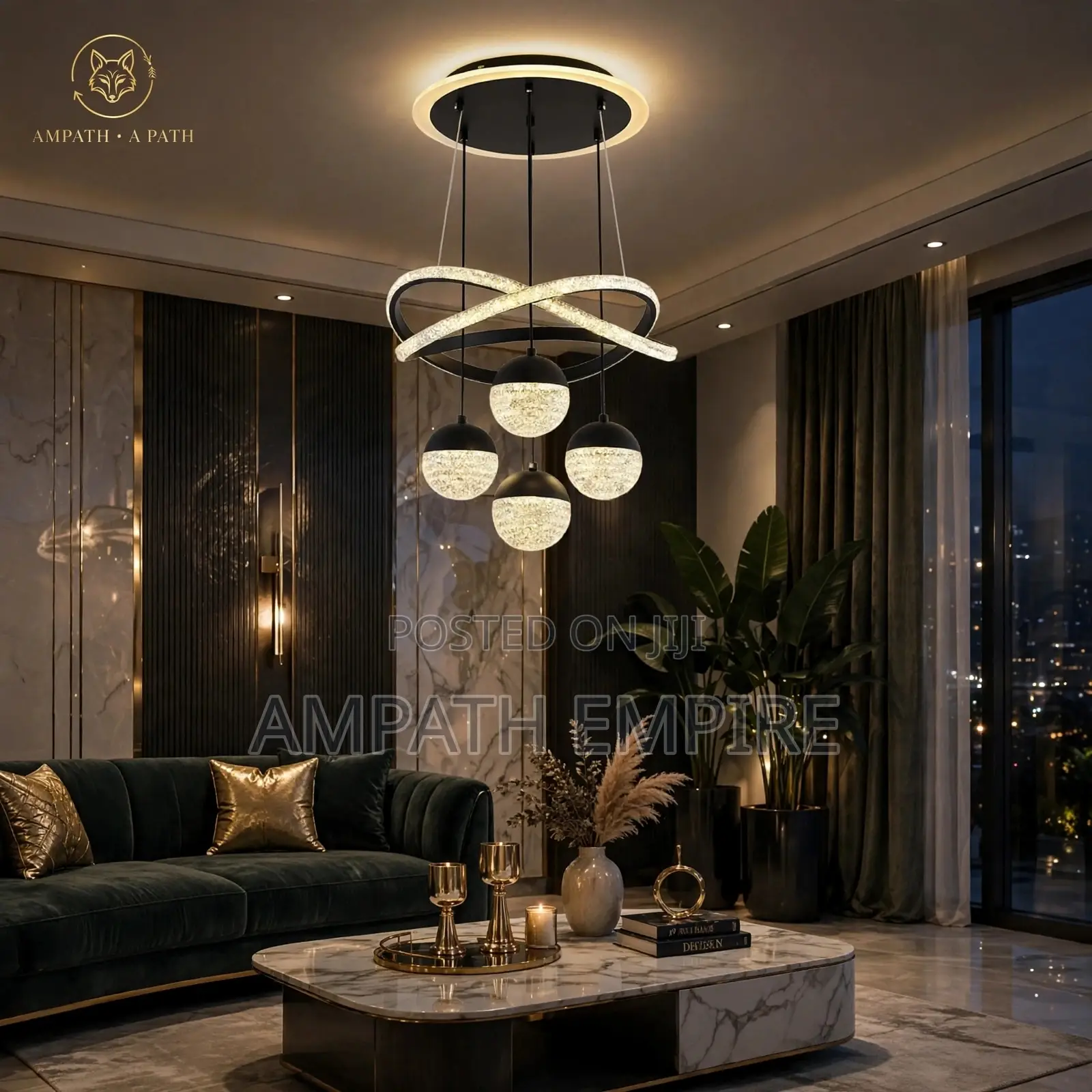 Black Infinity 6 Rings Ceiling Pendant Chandelier -Black/Gold. Led 72w