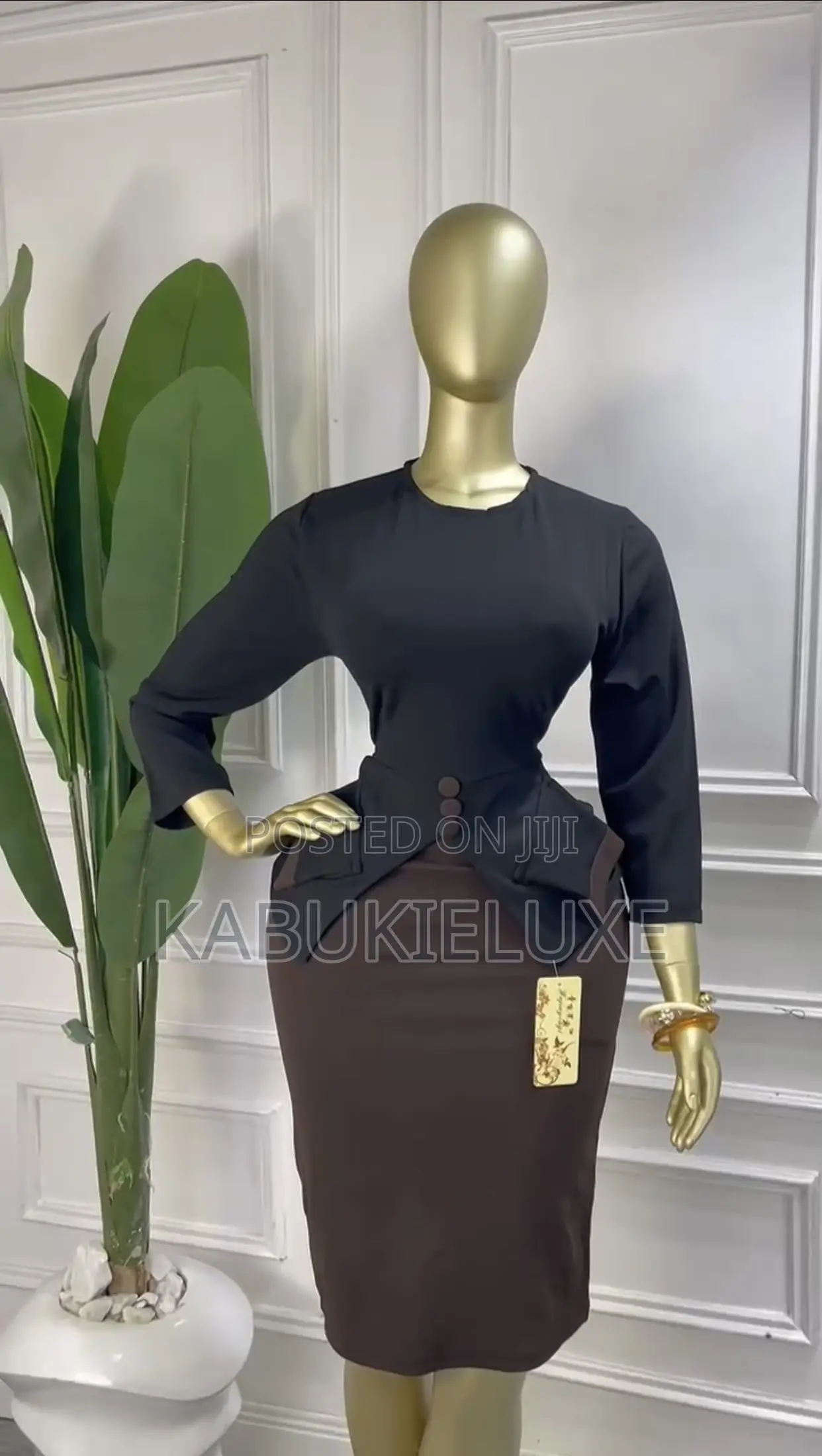 Black and Brown Peplum Office Dress