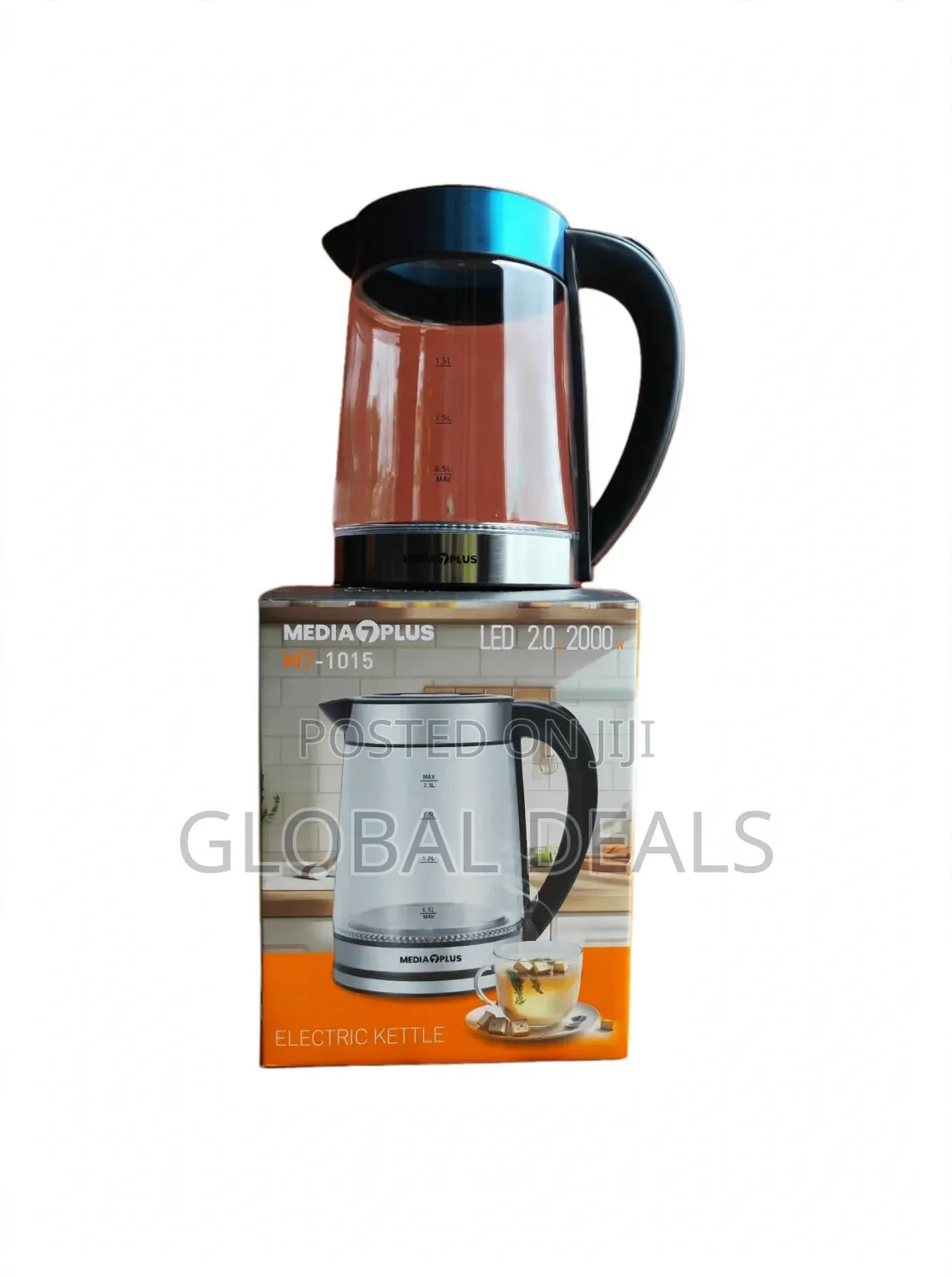 Media Plus Electric Glass Kettle Water Heater 2.0L M7-1015 - 2000W LED