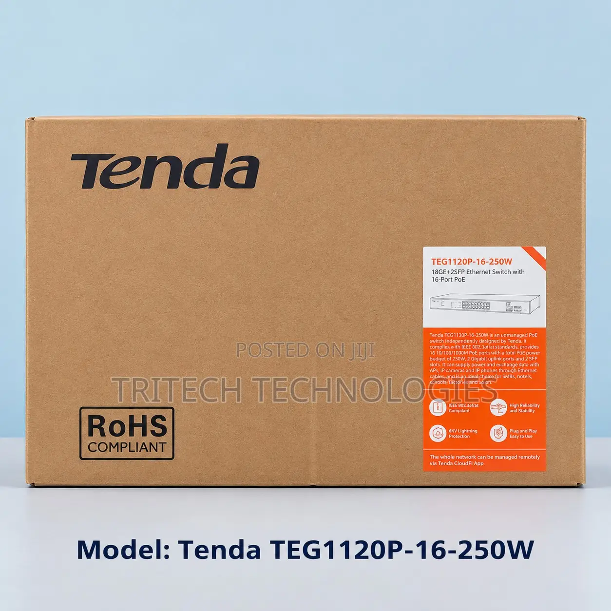 TENDA TEG1120P-16-250W-Tenda 18GE+2SFP Ethernet Unmanaged Switch