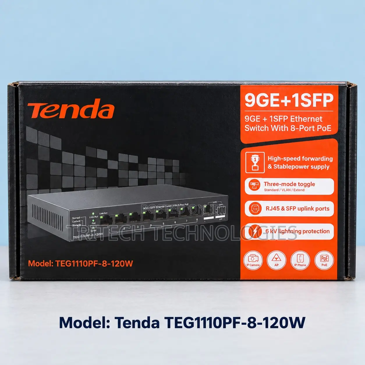 TENDA TEG1110P-8-120W-Tenda 9GE+1SFP Ethernet Switch With 8-Port PoE