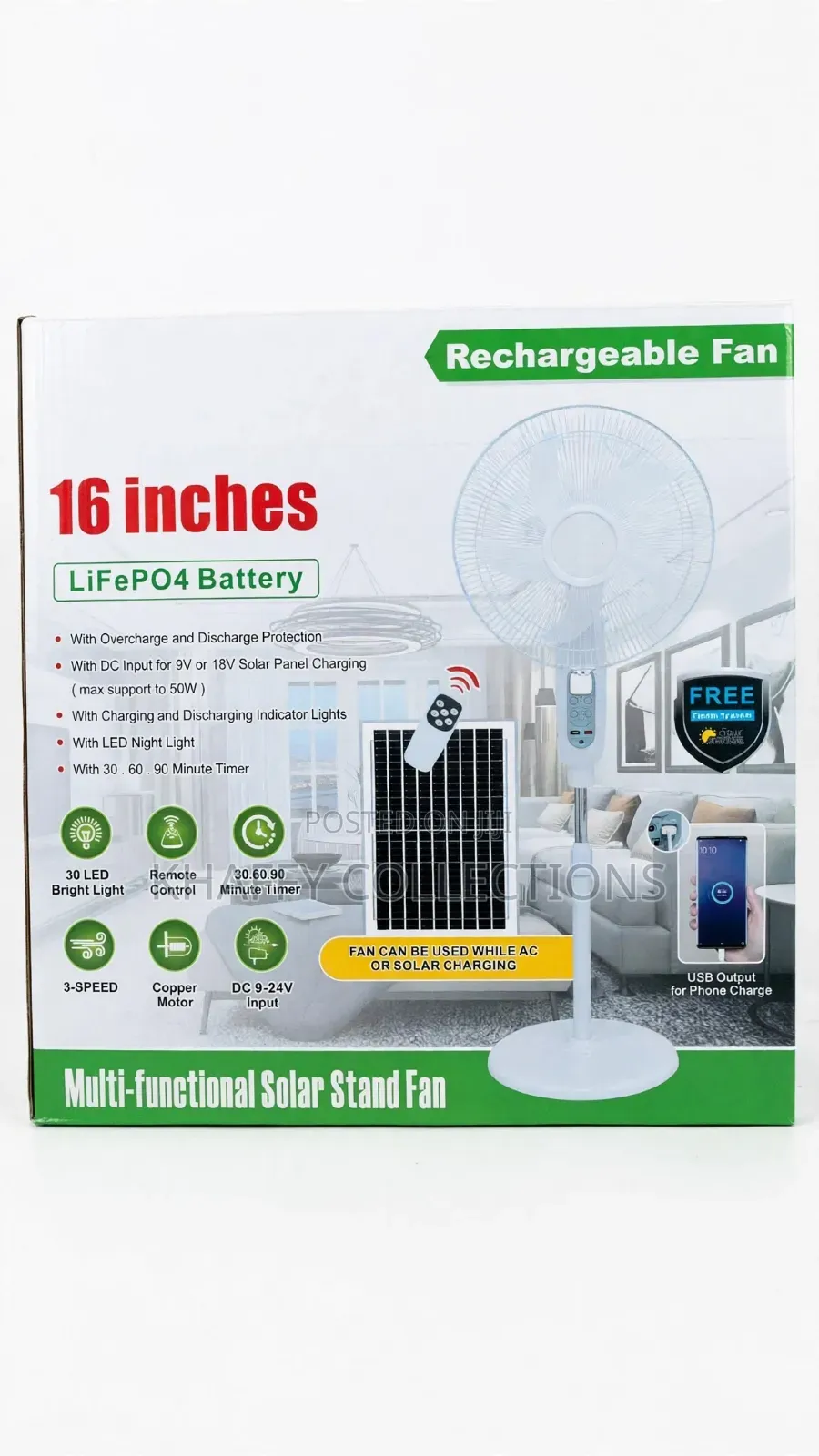 16 Inch Solar Rechargeable Fan.