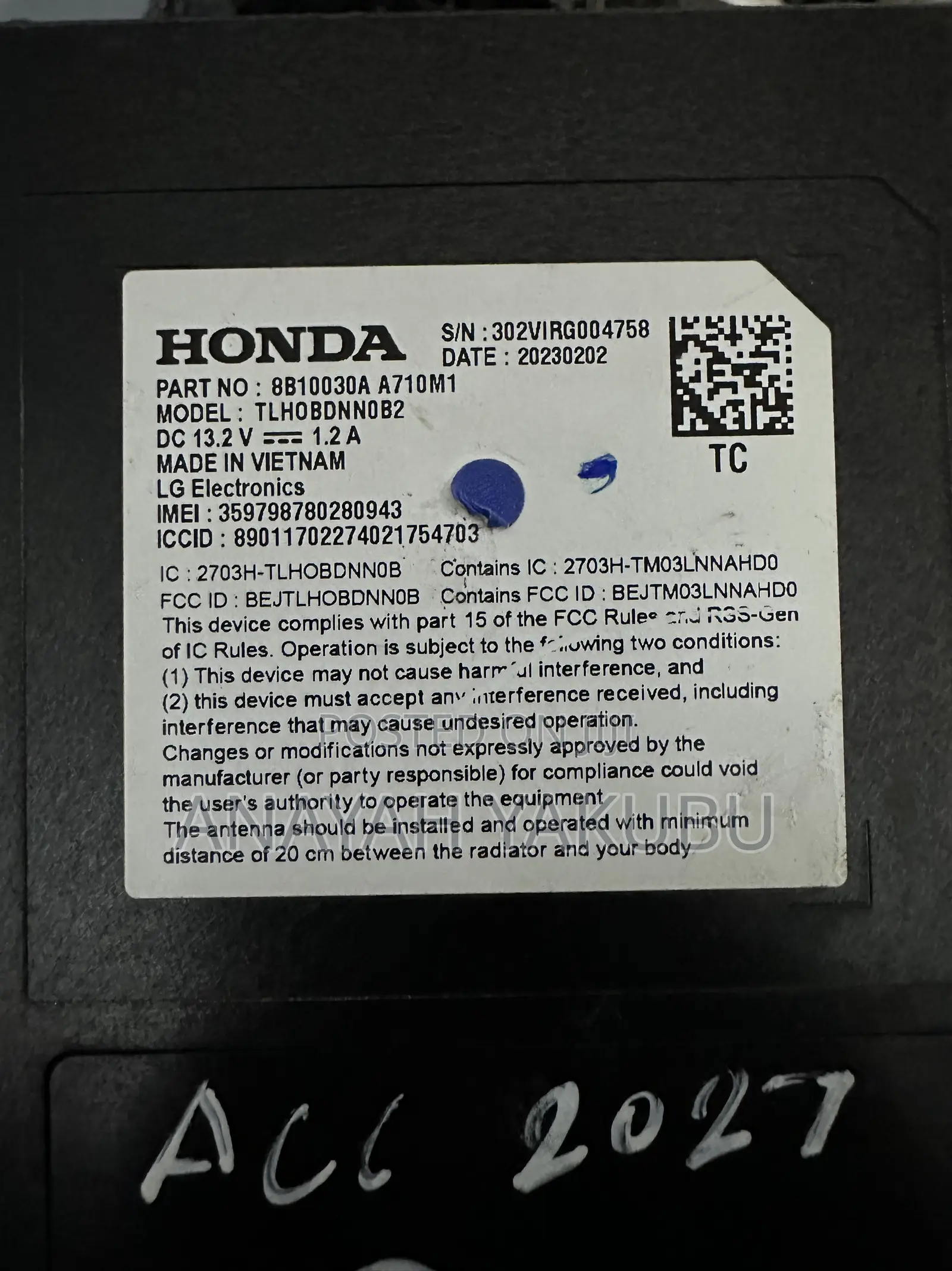 Honda Accord 2023-25 Telematics Control Unit