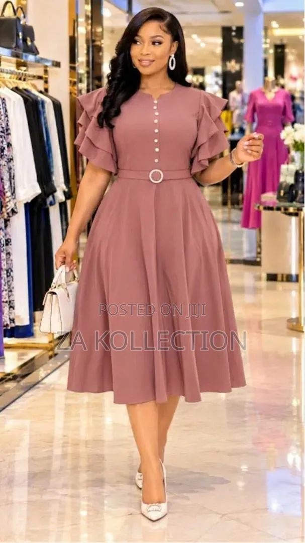 Ladies Black Butoned High Waist Office Dress
