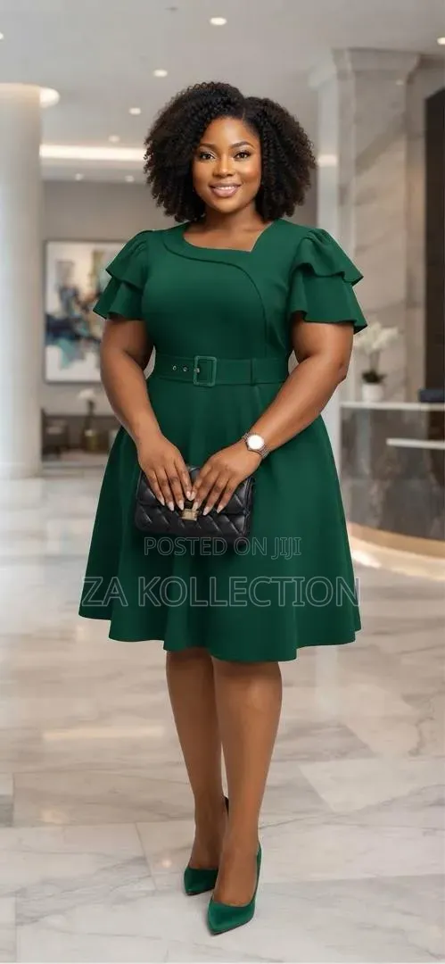 Senori Ladies Office Dress With Belt and Big Pleats