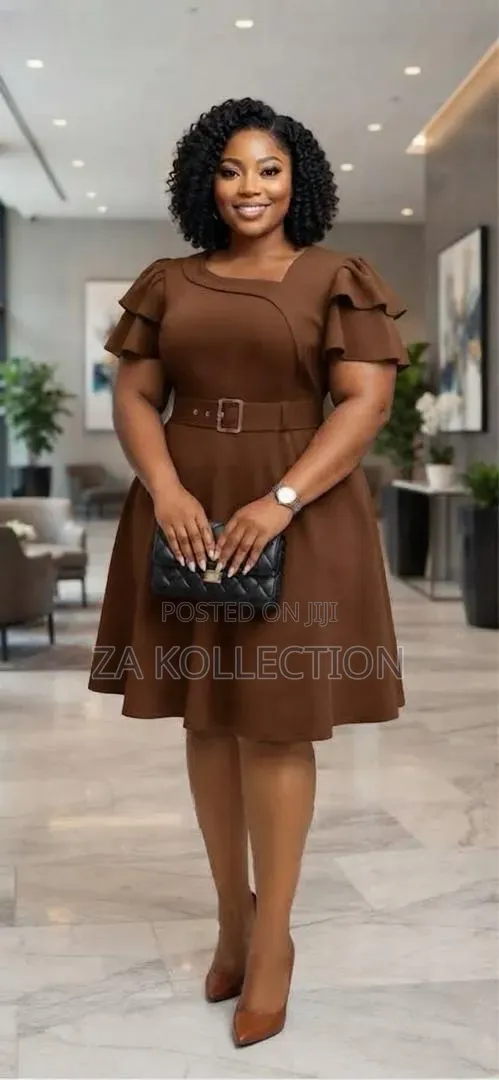 Senori Ladies Office Dress With Belt and Big Pleats