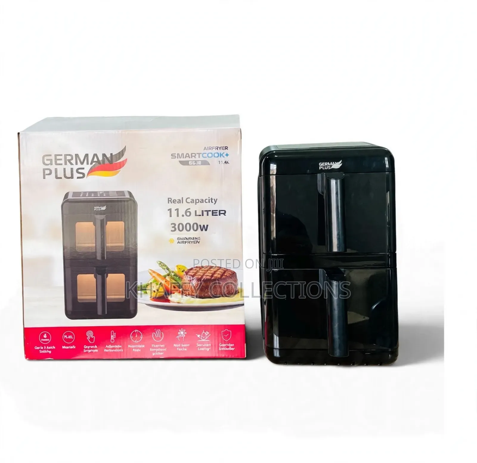 German Plus Double Basket Airfryer 11.6L 3000W - Large Family Size