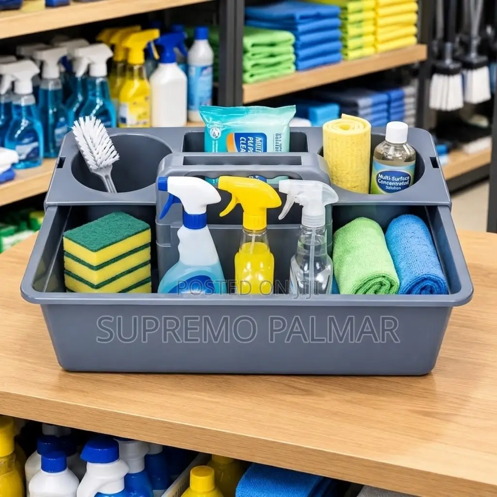 Portable Grey Plastic Cleaning Caddy Multi-Compartment Storage Basket