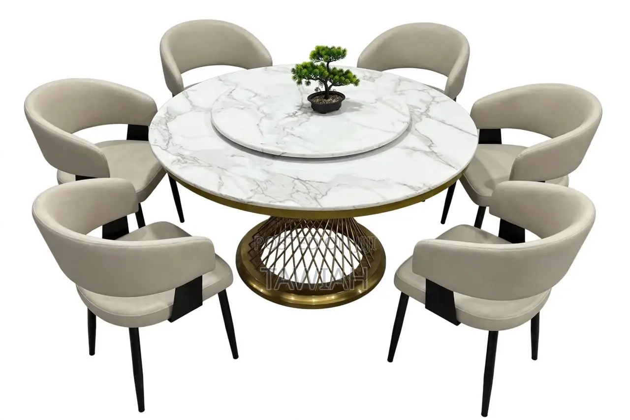 Luxury 6 Seater Round White Marble Dining Table