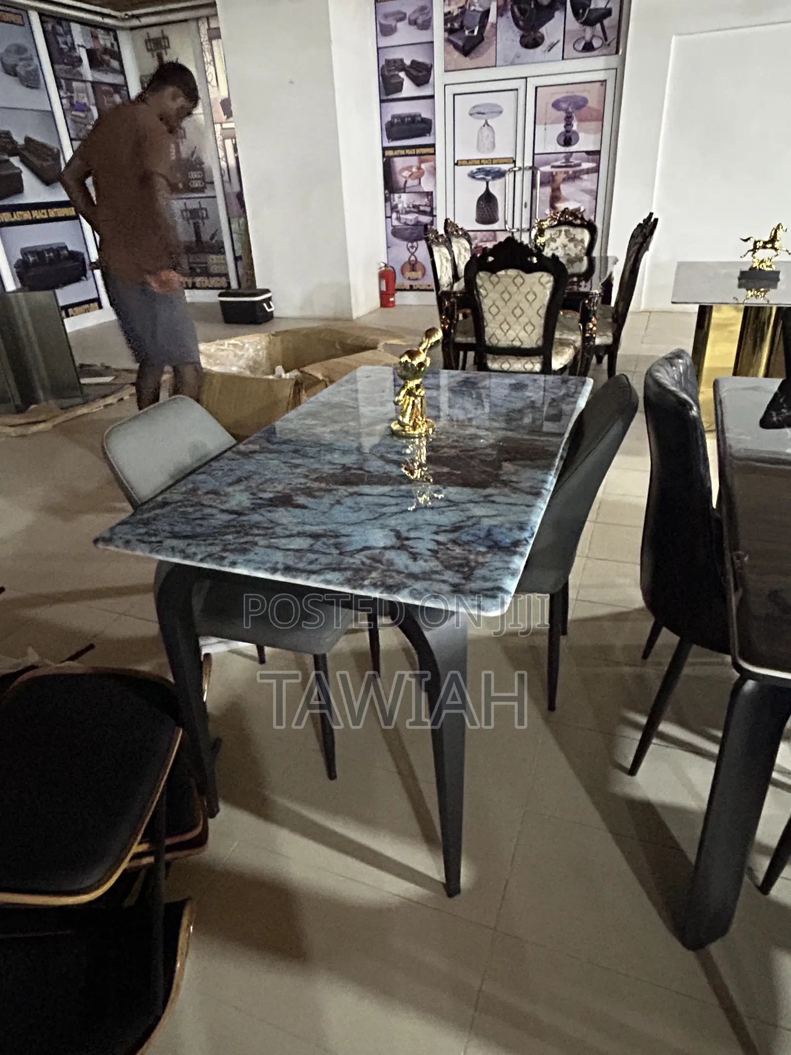 Blue Marble Dining Table With 4 Chairs Available for Sale