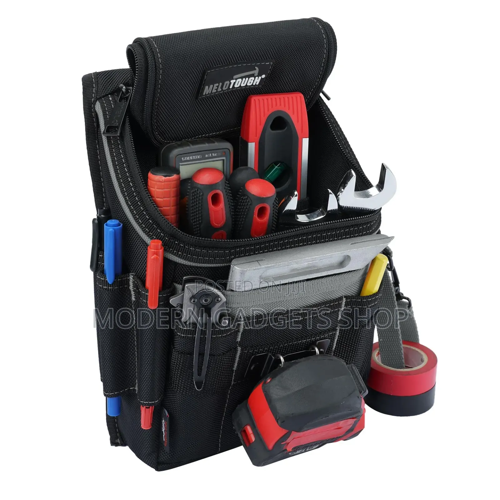 Heavy-Duty Professional Tool Bag With Multiple Pockets – Black and Red