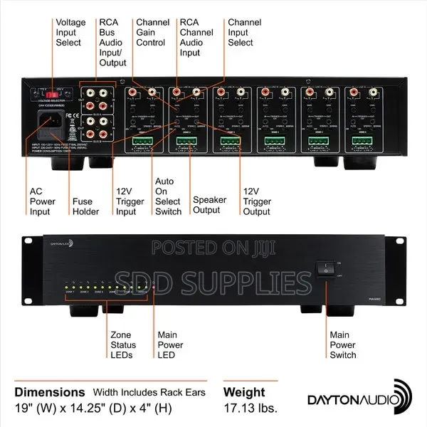 Class D 80W X 12 Channels Multi Zone Power Amplifier Dayton MA1280