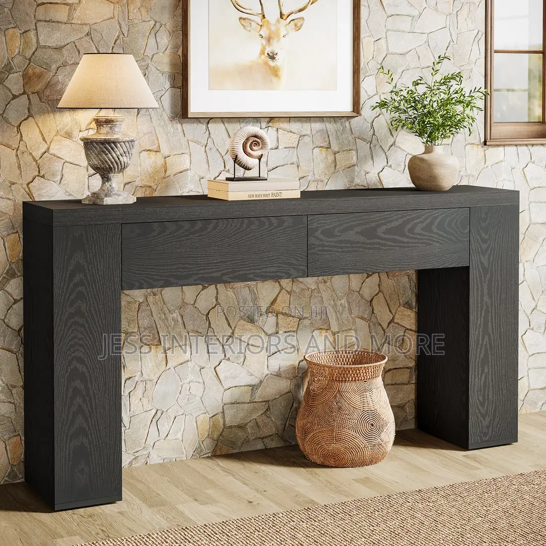 Console Table With Drawers(Black)