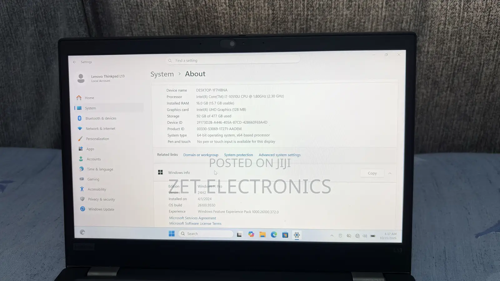 Laptop Lenovo ThinkPad L13 Yoga 16GB Intel Core i7 SSD 512GB