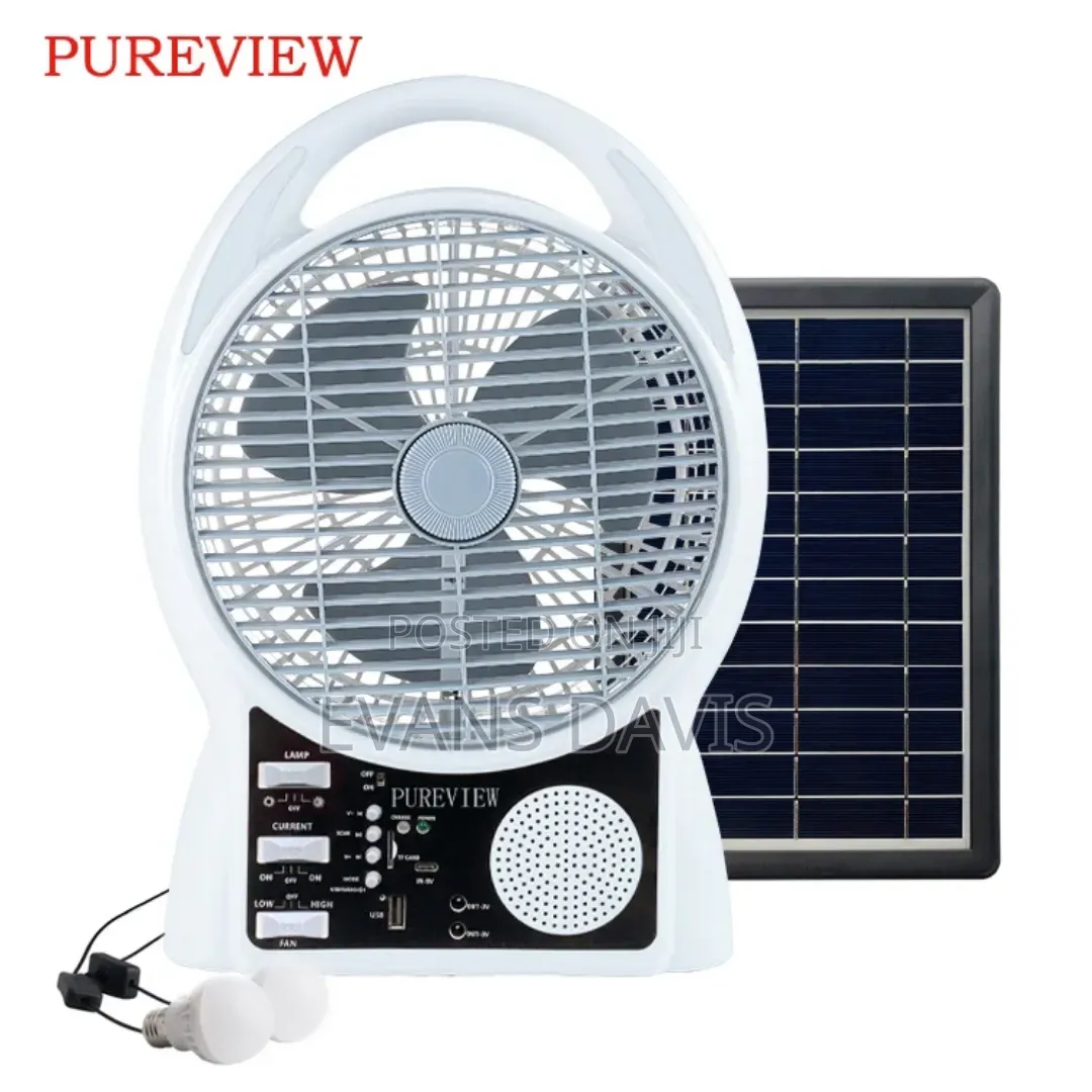 Rechargeable Solar Fan With Radio and Bulbs - 8 Inches