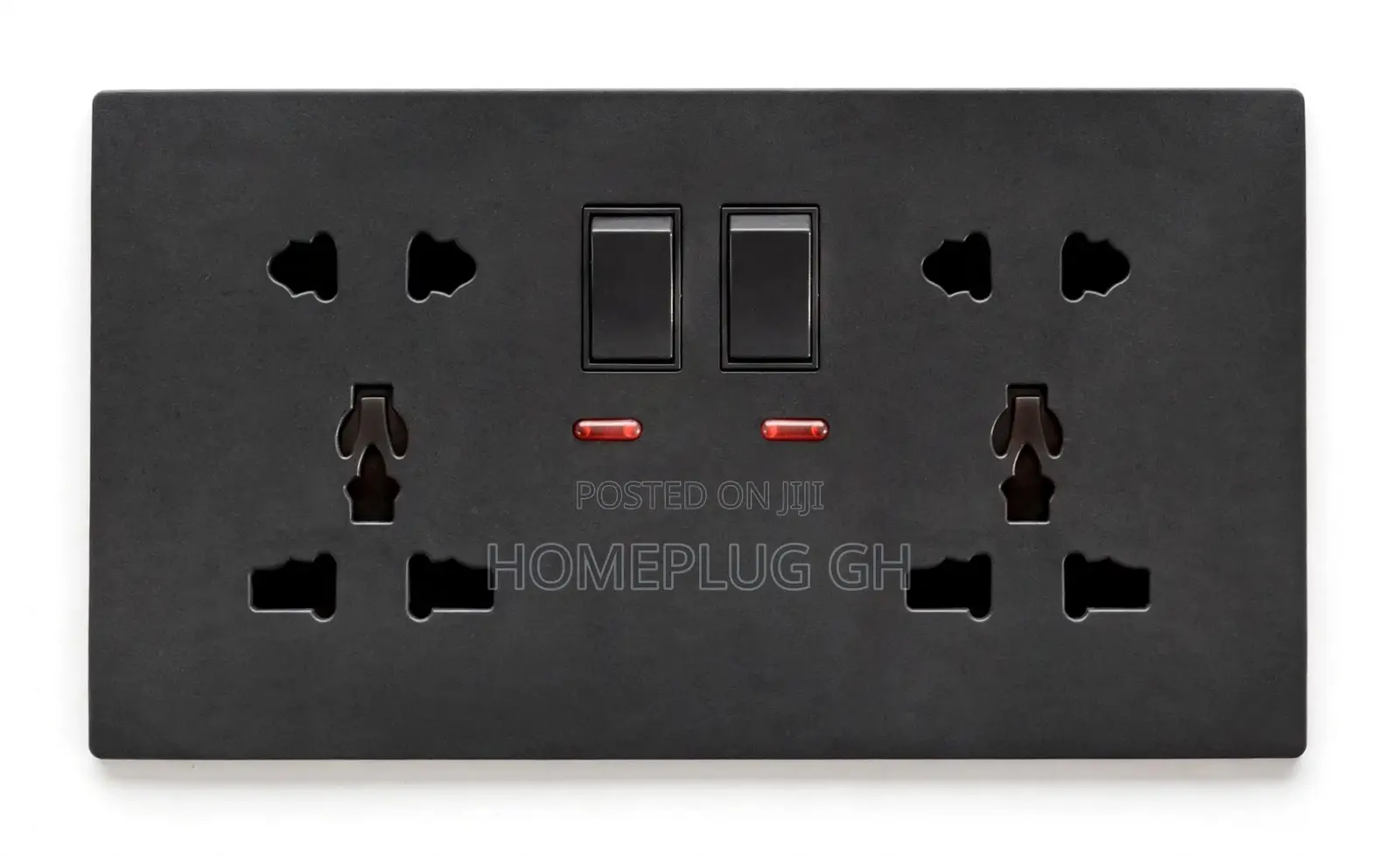 Double 5-Pin Socket With Switches + Neon – Black (F1-B-12)