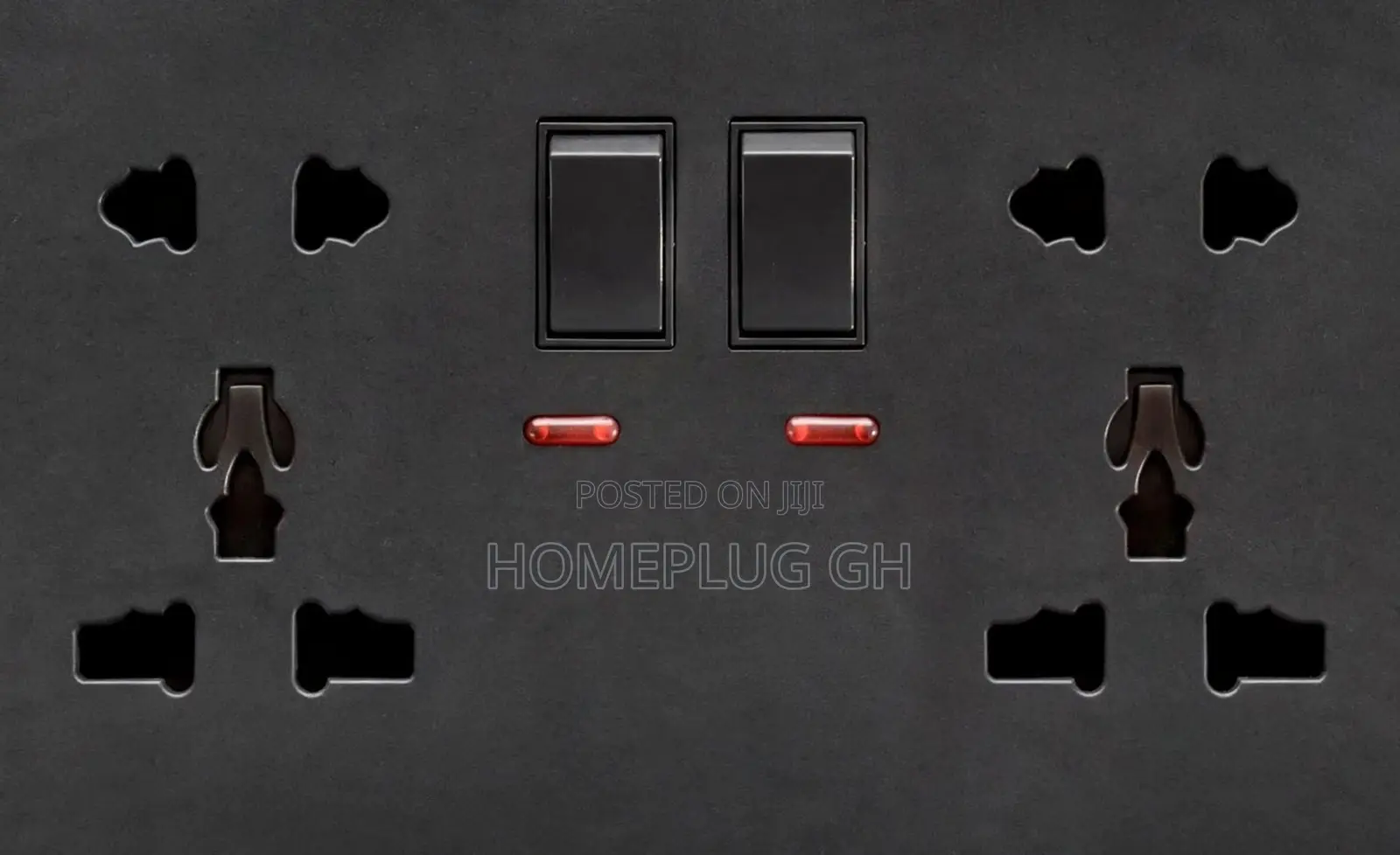 Double 5-Pin Socket With Switches + Neon – Black (F1-B-12)