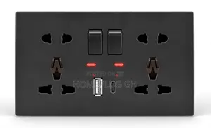 Double Socket + USB-A + Type-C – Black (F1-B-13)