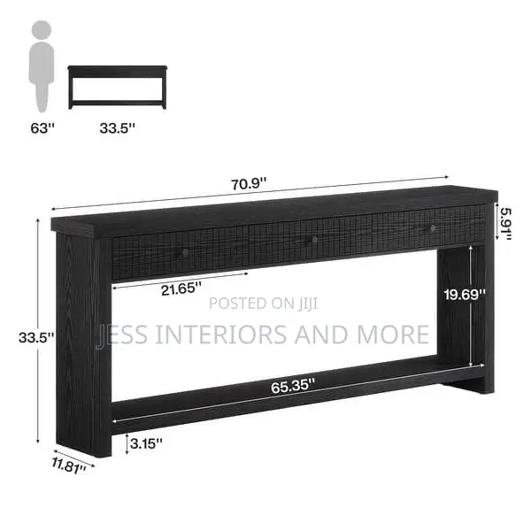 Console Table, With 3 Drawers (180cm) Black