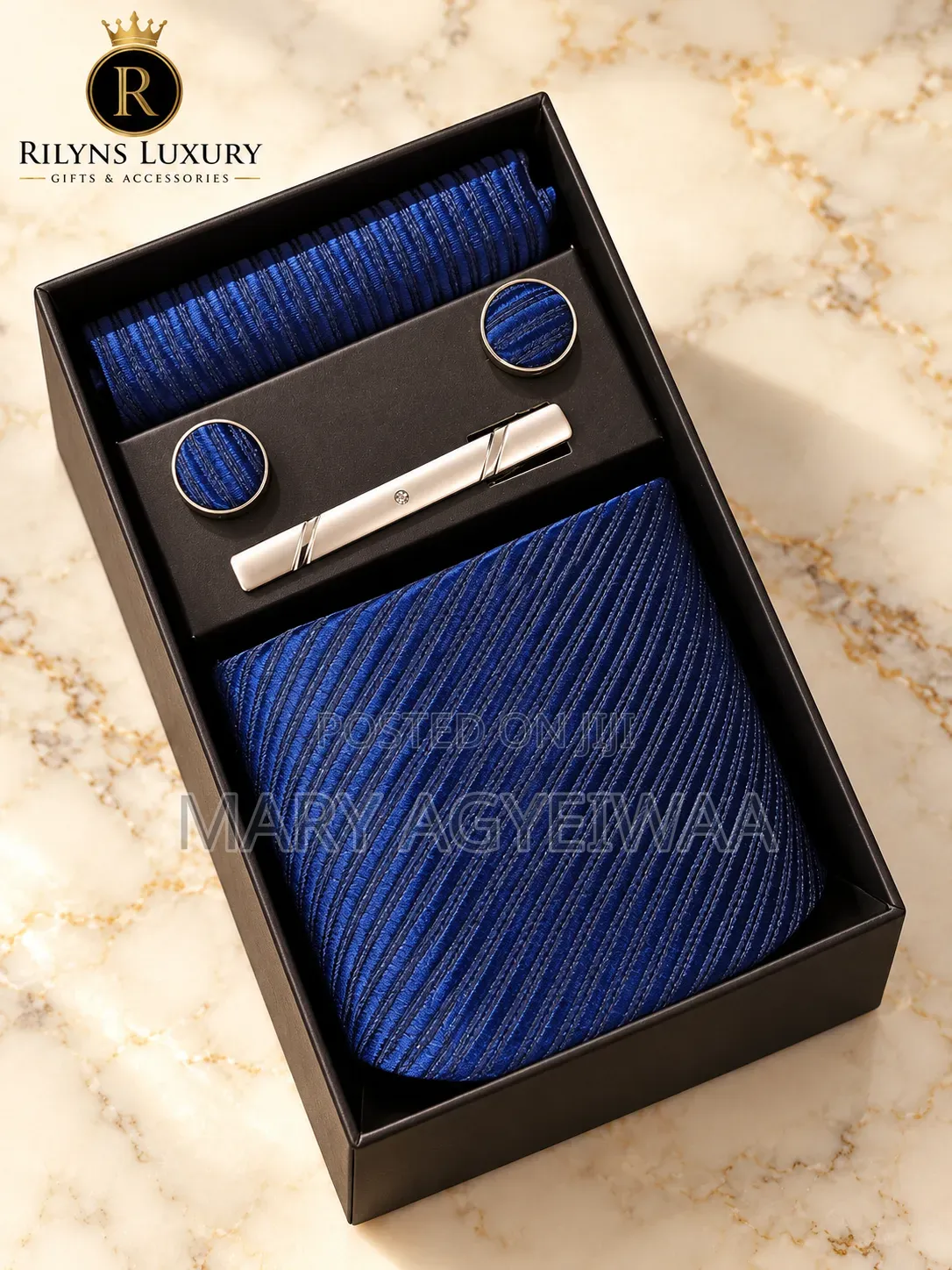 Men’s Tie Set With Cufflinks, Pocket Square & Tie Clip