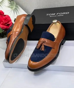 Brown and Blue Leather Tassel Slip-on Dress Loafers