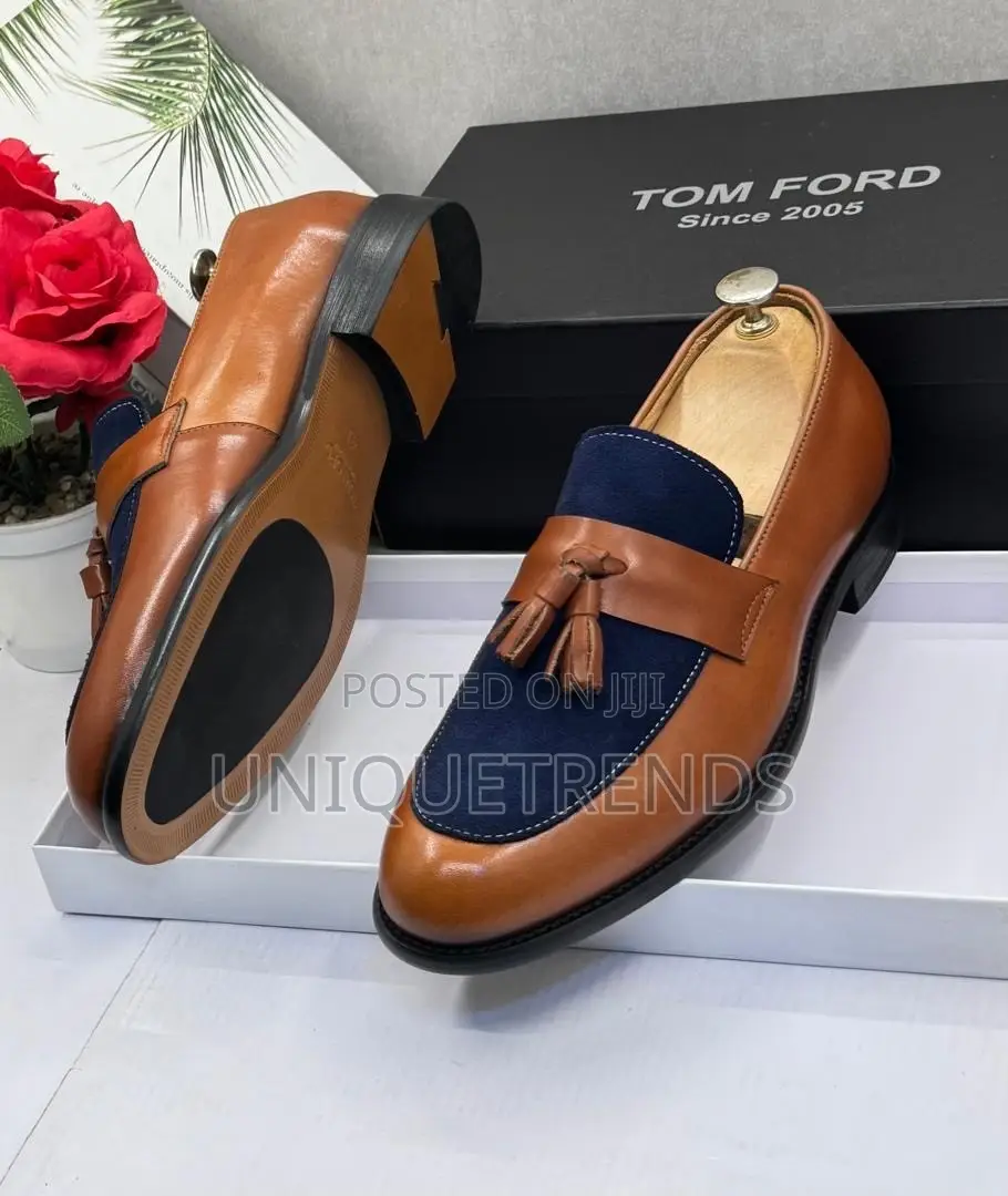 Luxury TOM FORD Men's Tassel Loafers - Brown & Blue Suede