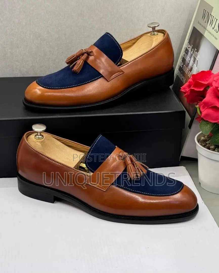 Luxury TOM FORD Men's Tassel Loafers - Brown & Blue Suede
