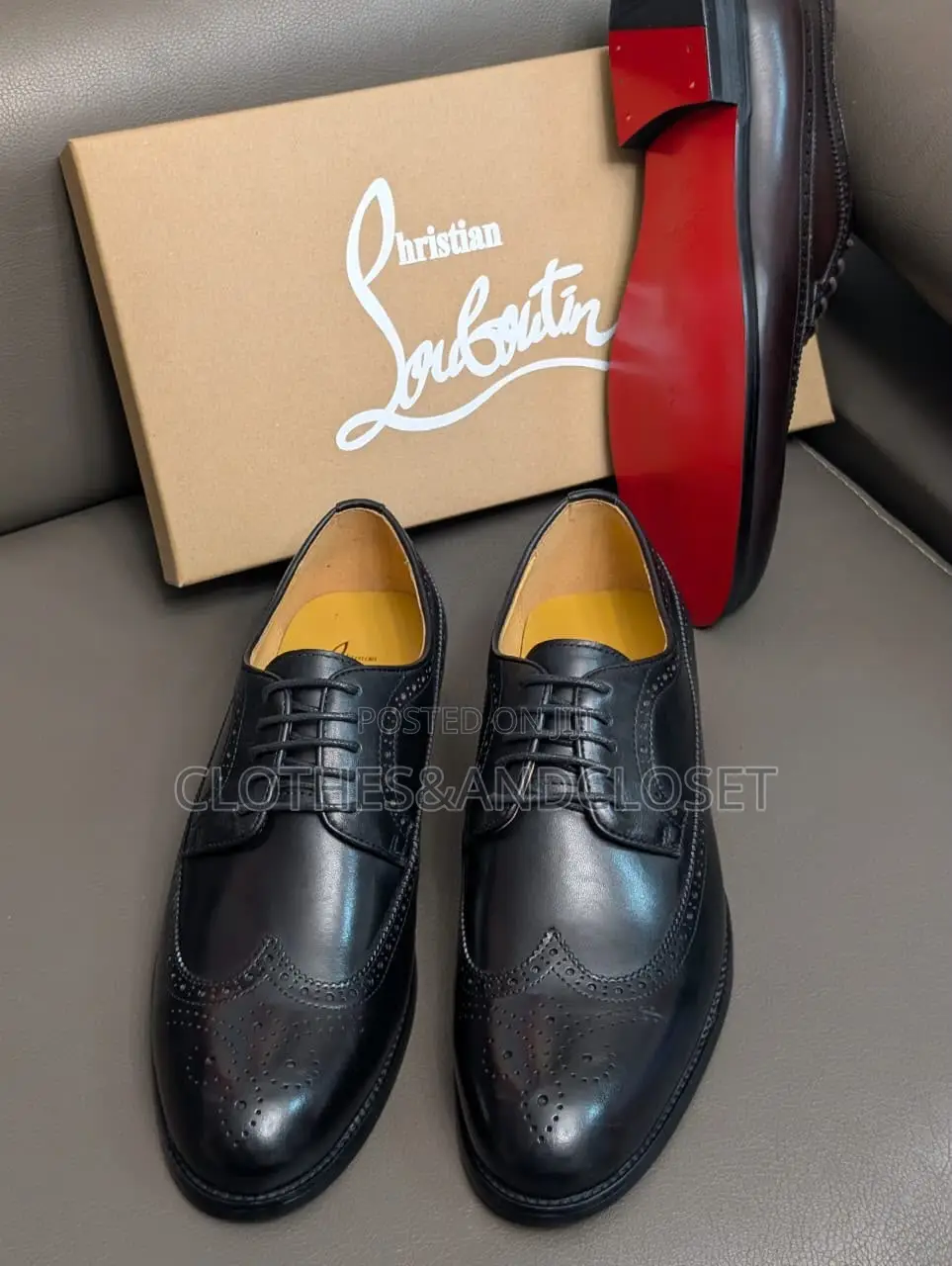 A Pair of Black Leather Wingtip Brogue Dress Shoes