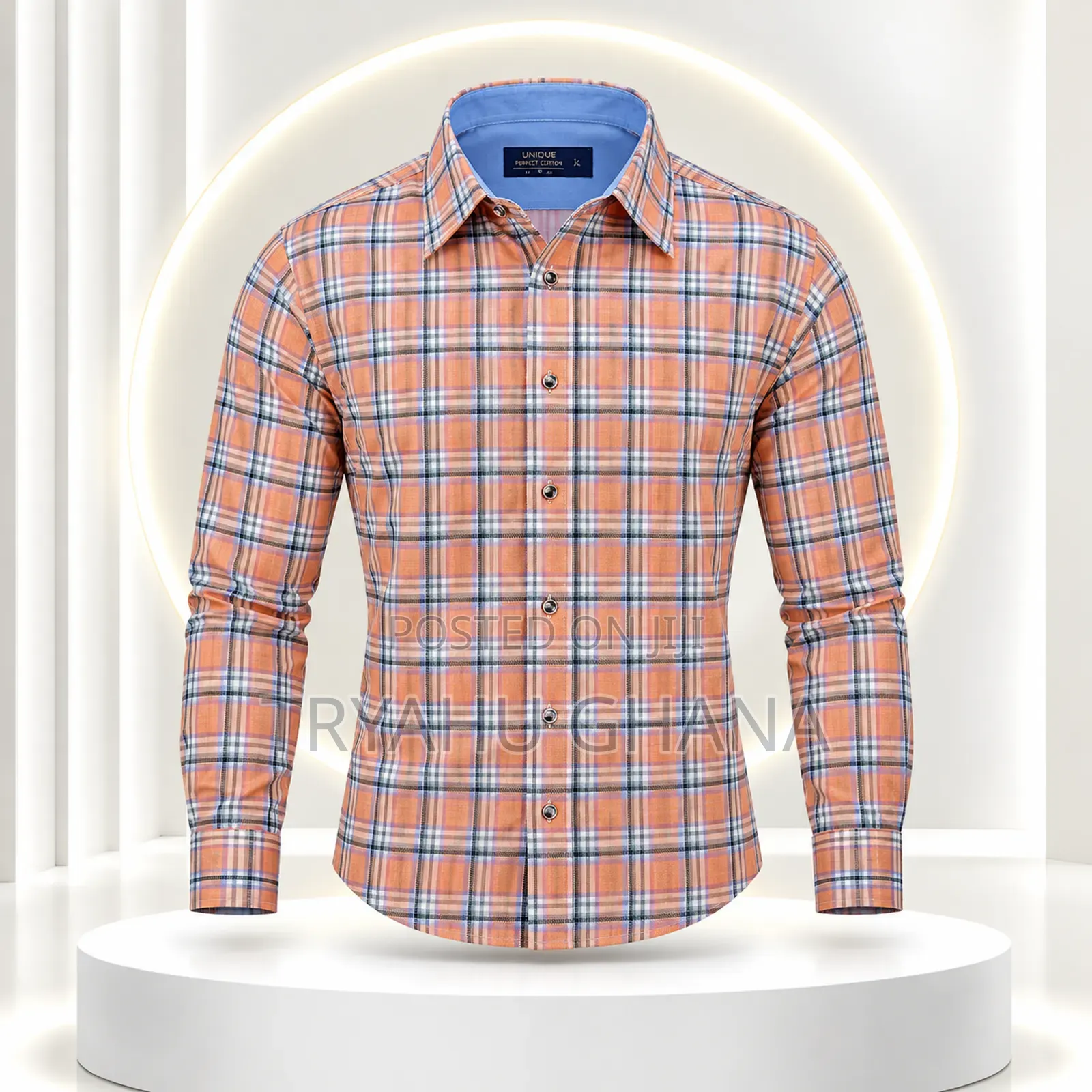 TRYAHU Premium Peach Plaid UNIQUE Long-Sleeve Office Shirt
